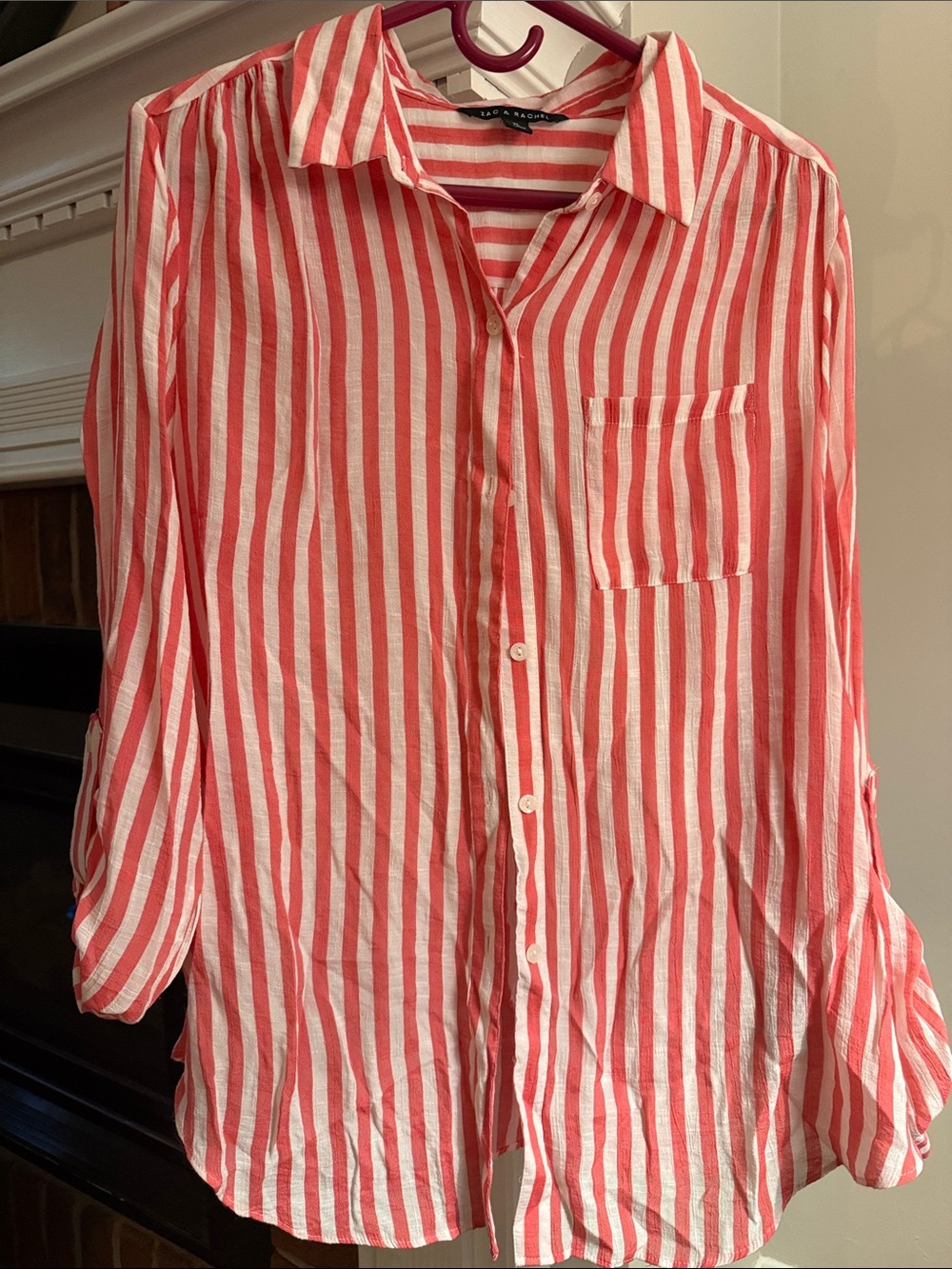 Zac & Rachel Coral and White Striped Blouse